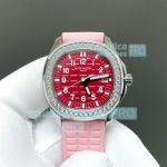 PP+ Factory Swiss Clone Gain Weight Patek Philippe Aquanaut Cherry Dial Watch Diamond Set 